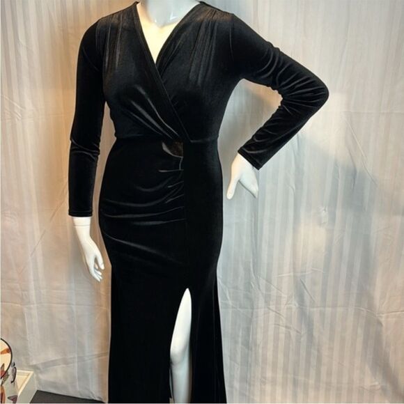 Babalet Velvet‎ Dress Long Sleeve V Neck Ruched Bodycon Wrap Evening Dress M - Picture 6 of 8